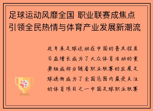 足球运动风靡全国 职业联赛成焦点 引领全民热情与体育产业发展新潮流